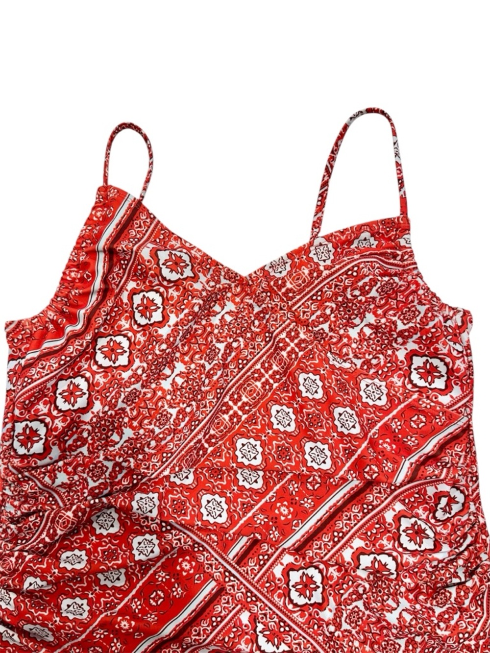 Red Ruched Bandana Print Tankini Top and Skort Swim Set - Size: Large - Picture 4 of 11
